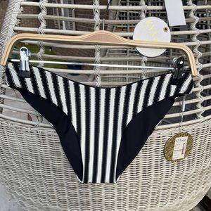 NWT Kya Swim Reversible “Catalina” Bikini Bottom- Black and White Stripe / Black